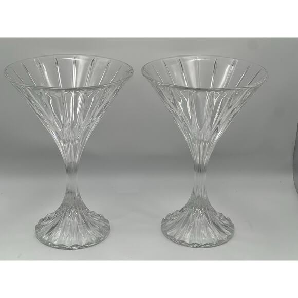 None and/or Unknown Other - Vintage Clear Crystal Cocktail / Dessert Glasses Set of 2 – Elegant Fluted Stem